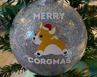 Merry Corgmas PLASTIC 3 inch Round Disc Ornament- Customizable Christmas Corgi Ornament