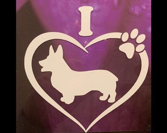 I love corgi sticker-- Vinyl car window sticker--I Heart Corgi decal