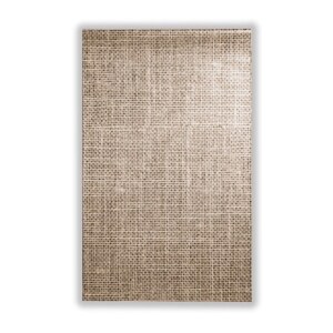 May include: A close-up of a brown burlap fabric with a woven texture.
