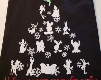 Disney character inspired Christmas tree tote bag -Holidays should be spent with family -Mickey Figment Ariel Daisy Tinkerbell Stitch Chip