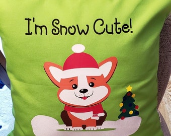I'm Snow Cute Corgi Christmas decorative throw pillow cover- Corgi dog winter pillow- Christmas decor