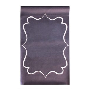 May include: A black chalkboard with a white decorative frame. The chalkboard is blank and ready to be written on.