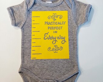 Practically Perfect in Every Way measuring tape one piece outfit -- Disney's Mary Poppins inspired baby bodysuit--Great baby gift!