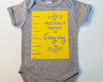 Practically Perfect in Every Way measuring tape one piece outfit -- Disney's Mary Poppins inspired baby bodysuit--Great baby gift!