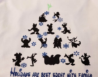 Disney character inspired Christmas tee-shirt --Holidays should be spent with family -Mickey Figment Ariel Daisy Tinkerbell Stitch Chip