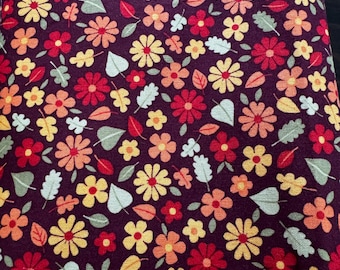 Fall flower fabric remnant-leaves flowers autumn--1/4 yard-0.25 yards