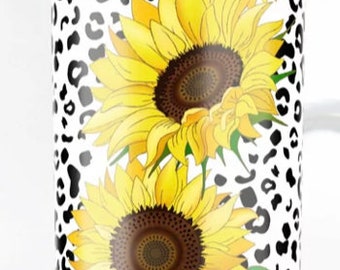 Leopard Sunflower 20oz Skinny Tumbler- Kansas flower animal print cup-Sunflower Bottle