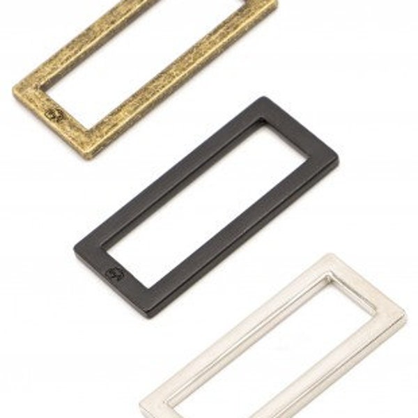 By Annie 1-1/2" Rectangle Ring-Set of 2-ByAnnie Flat Rectangle Rings-Nickel/Antique Brass/Black Metal Finish-Sewing Hardware