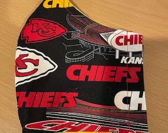 Black Kansas City Chiefs Mask-Arrowhead Stadium Mask- 2 Layer Full Coverage Fitted Face Mask-- Face Mask Filter