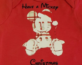 Mickey Mouse inspired Christmas plaid baby outfit -- Disney inspired baby bodysuit--Have a Mickey Christmas!