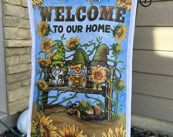 Welcome To Our Home Garden Flag- Gnome Home Sunflower Outdoor Flag