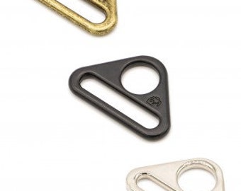 By Annie 1" Triangle Ring-Set of 2-ByAnnie Flat Triangle Rings-Nickel/Antique Brass/Black Metal Finish-Sewing Hardware