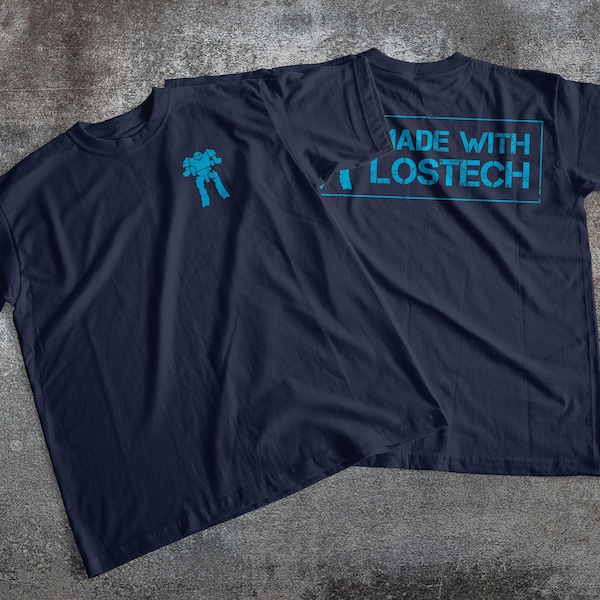 Battletech Mechwarrior Mech Made with Losttech Shirt | Front and Back Graphic Tee | Gifts for Gamers | Cool Unisex Jersey Short Sleeve Tee
