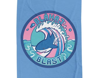 Blahaj Blast Velveteen Plush Blanket, Trans Pride Shark Throw