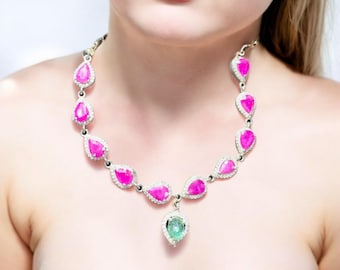 Silver Natural ruby & emerald Jewelry Set – Cool July Birthstone Jewelry Set Gift For July Borns,birthday present Gift for her anniversary
