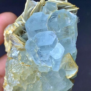 ブルートルマリン、水晶、トパーズ、白雲母の共生標本 ブルートルマリン、水晶、トパーズ、白雲母の共生標本 ブルー