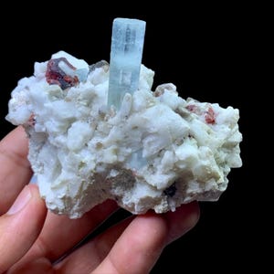 Blue Aquamarine terminated crystal combine Garnet & Mica on albite Specimen, Feldspar Crystals, shigar Valley aquamarine