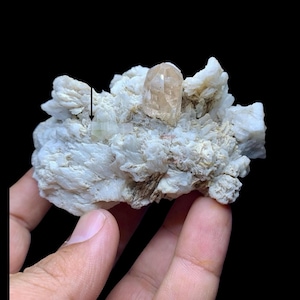 Sherry Topaz terminated Crystal combine apatite fluorescent crystal on albite Matrix:  232 grams, topaz specimen ,  November Birthstone