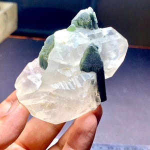 Green tourmaline terminated crystal on Quartz crystal, green cap tourmaline crystals on Quartz , anniversary gift, birthday gifts, vintage