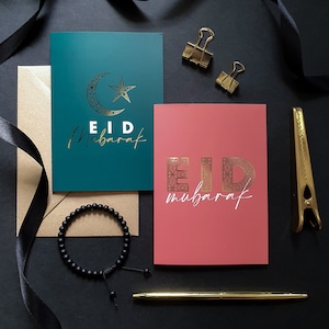 NOVOS cartões de felicitações Eid Mubarak Coral Verde Ouro Foiled A6 por Safar London