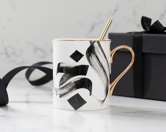 Al-Khabir porcelain mug with gold handle and rim by Safar London