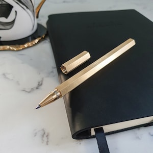 Minimalist luxury metal brass hexagon ballpoint pen