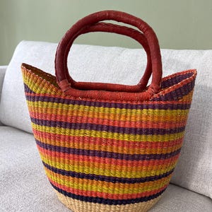 Bolga Korb, Einkaufskorb Marktkorb, Seegras, Shopper, Tasche, Einkaufstasche, handgefertigt, Fairtrade, pink, lila,orange,beige, Muttertag