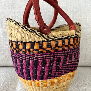 Bolga Korb, Einkaufskorb, Marktkorb, Seegras, Shopper, Tasche, Einkaufstasche, handgefertigt, Fairtrade, orange pink beige, Muttertag
