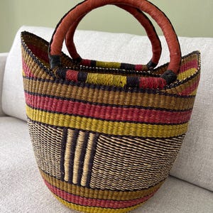 Bolga Korb, Einkaufskorb, Marktkorb, Seegras, Shopper, Einkaufstasche, handgefertigt, Fairtrade, bunt, beige, rot, blau, beige, Muttertag