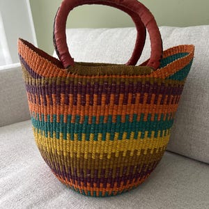 Bolga Korb, Einkaufskorb Marktkorb, Shopper, Tasche, Einkaufstasche handgefertigt Fairtrade türkis lila,orange,beige, Muttertag