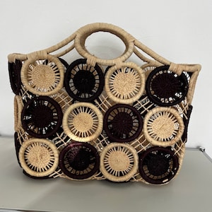 Einkaufskorb, Marktkorb Seegras, Steppengras Shopper geflochten Einkaufstasche, handgefertigt Fairtrade Lila Beere Beige Weihnachtsgeschenke