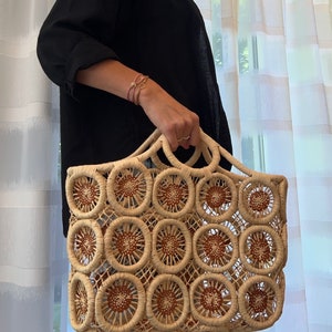 Korbtasche, Einkaufskorb, Marktkorb, Seegras, Shopper, Tasche, geflochten Einkaufstasche, Fairtrade, Rost  Beige Sand, Korb, Muttertag