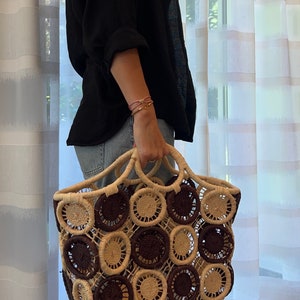 Korbtasche, Einkaufskorb, Marktkorb, Shopper, Tasche, geflochten Einkaufstasche, Fairtrade, Lila Beere Beige, Korb, Muttertag