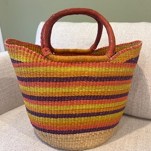 Bolga Korb, Einkaufskorb Marktkorb, Seegras, Shopper, Tasche, Einkaufstasche, handgefertigt, Fairtrade, lila, orange, beige, Muttertag