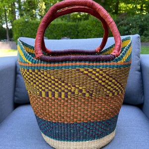 Bolga Korb, Einkaufskorb, Marktkorb, Seegras, Shopper, Tasche, Einkaufstasche, handgefertigt, Fairtrade, braun, beige türkis lila, Muttertag