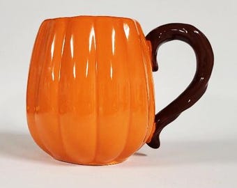 Dark Orange Pumpkin Mug Thanksgiving tableware Fall Coffee Mug Pumpkin Spice Autumn Mug Halloween Pumpkin decor shaped Hello pumpkin