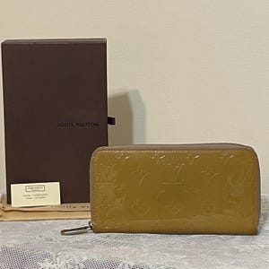 Authentische Louis Vuitton Vernis Zippy Lange Brieftasche Neutral Beige Monogramm Designer Tasche in der Nähe von Neuwertigem Zustand