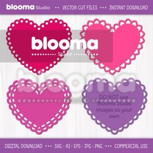 Napperon coeur Svg, svg coeur festonné, étiquette svg coeur Saint-Valentin, étiquette svg Saint-Valentin, fichier laser coeur, Png Ai Eps, usage commercial