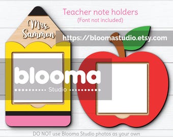 Personalized Pencil & Apple Teacher Note Holder SVG Laser Files (Digital Download)