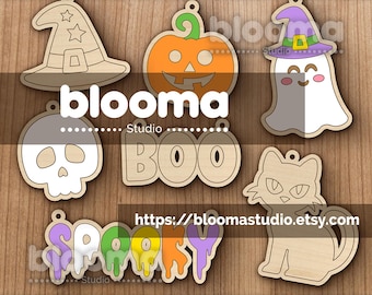 Halloween paint kit svg, Halloween paint ornaments laser cut files, Halloween coloring kids, Cute ghost svg, Pumpkin cat witch hat boo skull
