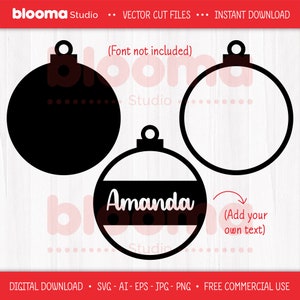Adorno redondo SVG, adorno navideño svg, bola navideña svg, adorno navideño personalizado, archivo cortado con láser, adorno con nombre svg PNG Eps