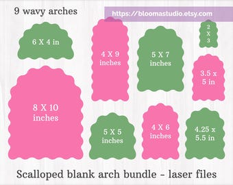Wavy arch Svg bundle, Scalloped arch frame template, Wedding table sign file