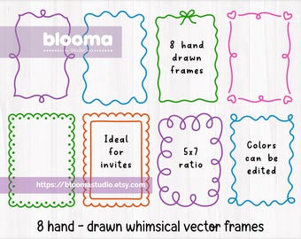 Hand drawn frames Svg bundle, Wavy scalloped frame, Wedding border template, Whimsical invitation digital