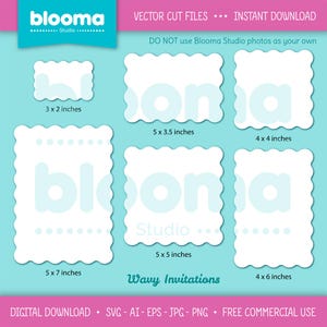Wave invitations SVG, Scallop invitation template, Wave invite cut file, Wavy shapes, Wavy border, Wriggly edge, Laser files PNG JPG Ai Eps