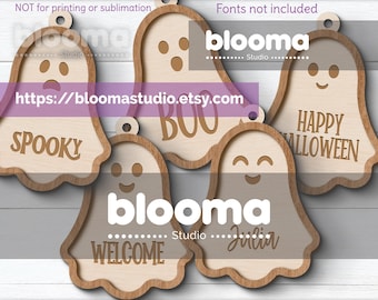 Halloween ghost name tags svg, Ghost ornament laser cut files, Personalized wood tags, Ghost sign svg, Halloween gift tags, Halloween decor