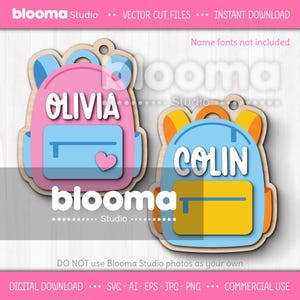 Kids backpack name tags svg, Back to school bag tags laser files, Back to school keychain tag, Kids luggage tag, Personalized bookback tag