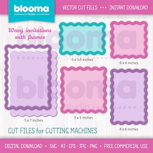 Wave frames SVG, Layered files, Wavy edge invitations, Scalloped Frames, Wedding invites, Laser cut file, Commercial use, JPG PNG Eps