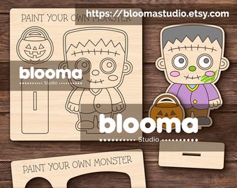 Halloween pop out svg, Kids paint kit laser file, Monster figure, Digital download, Fall crafts for kids cut outs