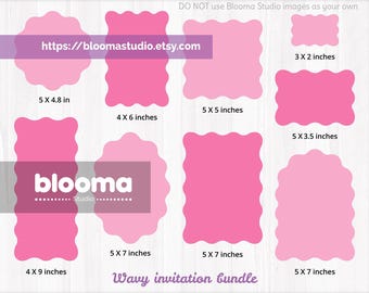 Wavy invitation svg bundle, Wavy frame svg, Wavy shapes svg, Invitation cut files, Wavy invite, Wavy edge svg, Wedding invites svg, PNG Eps