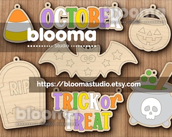 Halloween Paint Kit SVG, Kids Crafts Laser Files, Coloring ornaments, Candy cauldron bat, Fall cut outs, Digital download